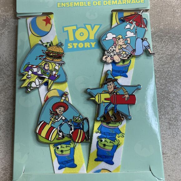 Toy Story Disney Parks 4 Pin Set w/ Lanyard NEW on Card 2023 Pixar - Picture 2 of 3